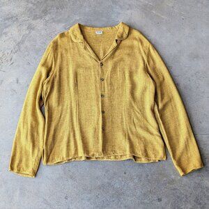 Vintage CP Shades Mustard Yellow Woven Linen Blend Button Front Shirt medium